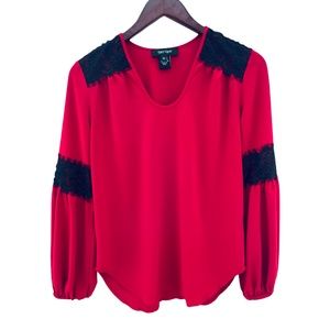 Karen Kane Red With Black Lace Rayon Blouse Sz XS